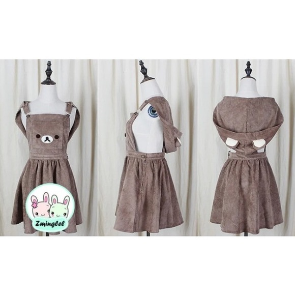 San-X Dresses & Skirts - San-X Rilakkuma Suspender Dress Womens Size M Brown Corduroy Hooded Overall